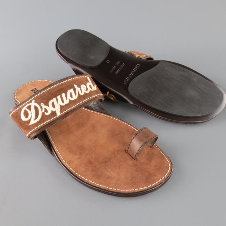 DSQUARED2 Talla 8 Sandalias de ante con logo bordado marrón