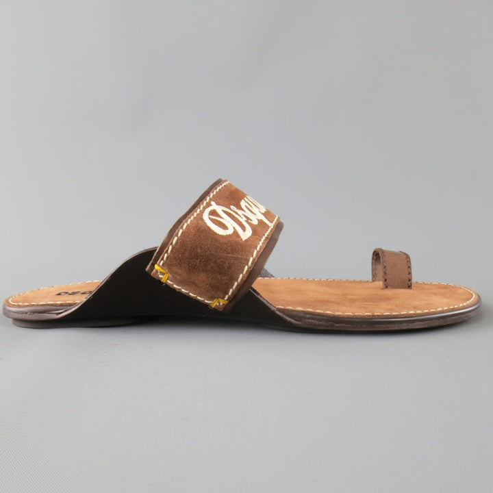 DSQUARED2 Size 8 Brown Embroidered Logo Suede Sandals