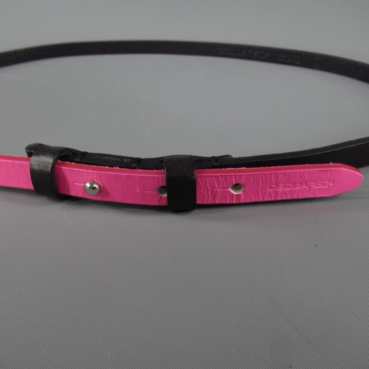 DSQUARED2 Size L Pink & Black Two Tone Leather Skinny Belt
