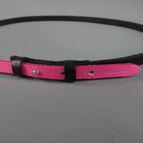 DSQUARED2 Size L Pink & Black Two Tone Leather Skinny Belt DSQUARED2