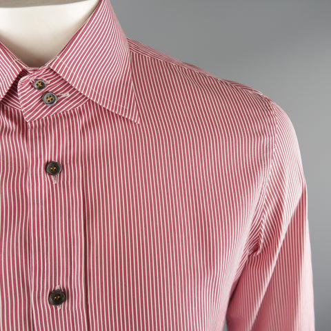 DSQUARED2 Size M Red & White Pinstripe Cotton Button Up Long Sleeve Shirt