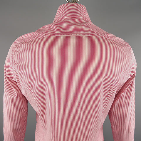 DSQUARED2 Size M Red & White Pinstripe Cotton Button Up Long Sleeve Shirt