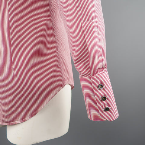 DSQUARED2 Size M Red & White Pinstripe Cotton Button Up Long Sleeve Shirt