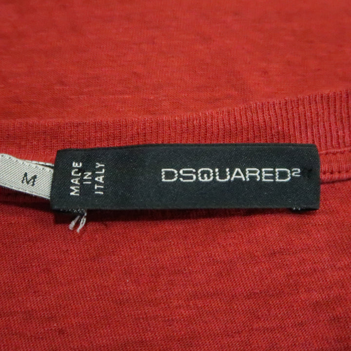 DSQUARED2 Size M Red Solid Cotton / Linen V-neck T-shirt