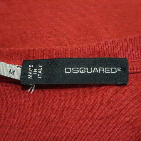 DSQUARED2 Size M Red Solid Cotton / Linen V-neck T-shirt DSQUARED2