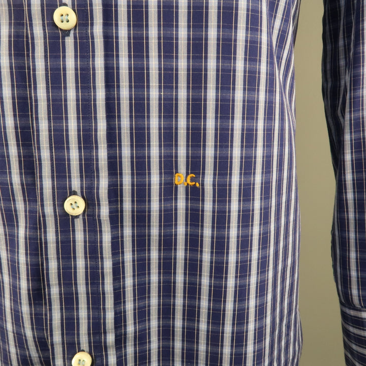 DSQUARED2 Size XL Navy Plaid Cotton Button Up Long Sleeve Shirt
