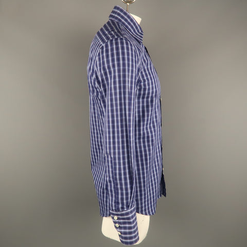 DSQUARED2 Size XL Navy Plaid Cotton Button Up Long Sleeve Shirt