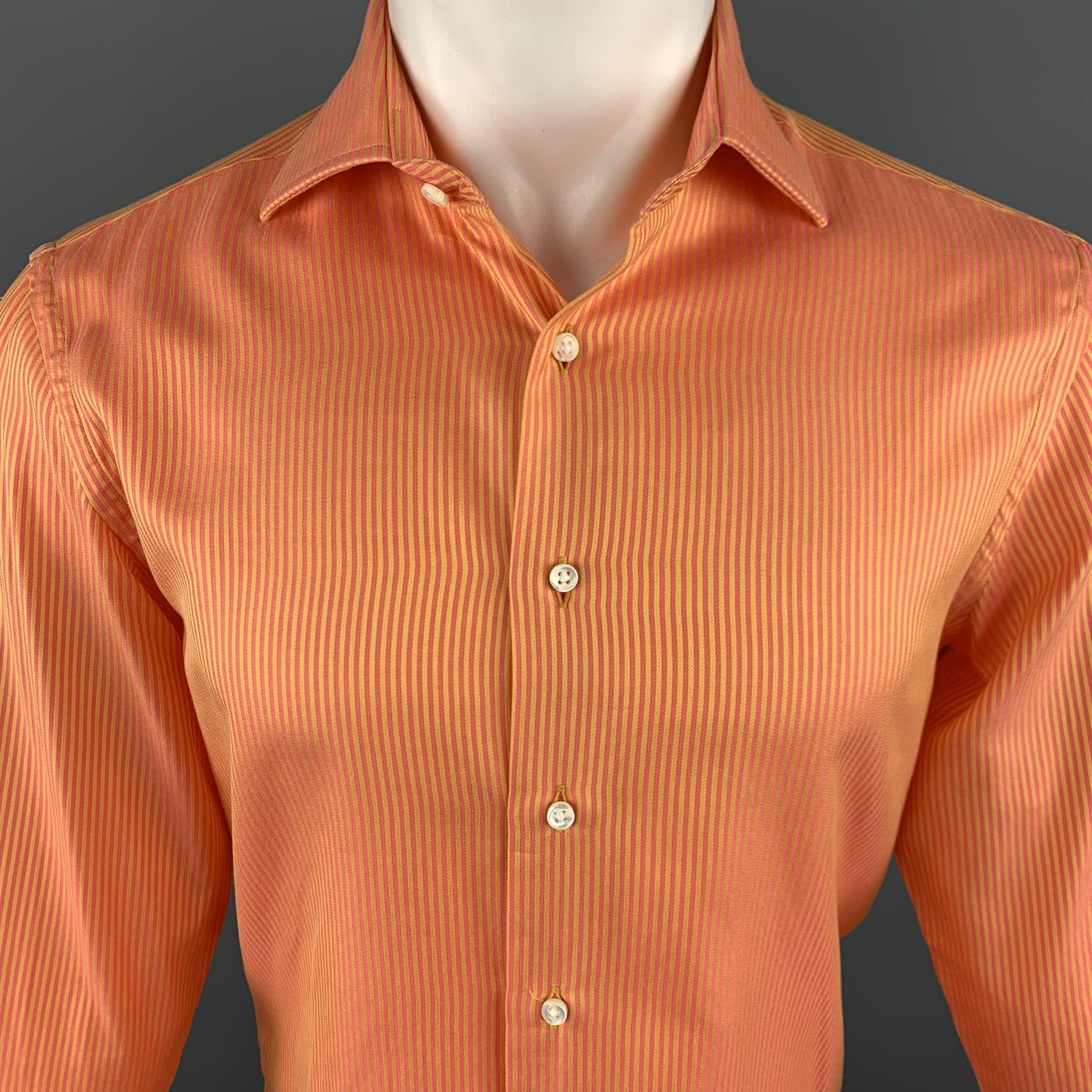 DUNCAN QUINN Size M Orange Stripe Cotton Button Up Long Sleeve Shirt