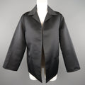 DUSAN Size M Black Silk Satin Collared Open Front Jacket DUSAN