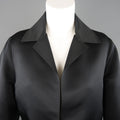 DUSAN Size M Black Silk Satin Collared Open Front Jacket DUSAN