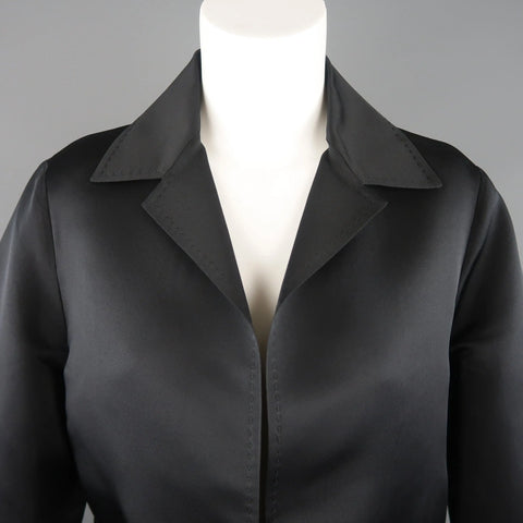 DUSAN Size M Black Silk Satin Collared Open Front Jacket DUSAN