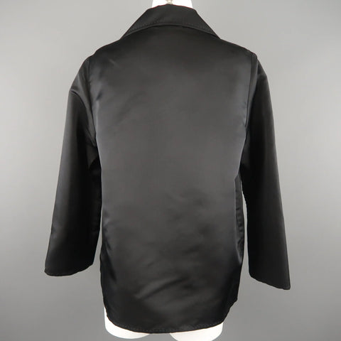 DUSAN Size M Black Silk Satin Collared Open Front Jacket DUSAN