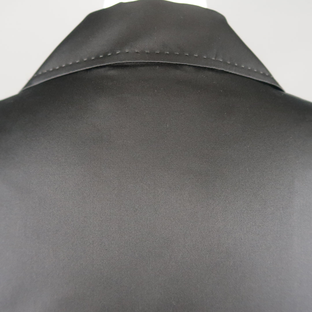 DUSAN Size M Black Silk Satin Collared Open Front Jacket