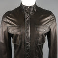 ELIE TAHARI Chest Size 38 Black Solid Leather Zip & Snaps Jacket ELIE TAHARI