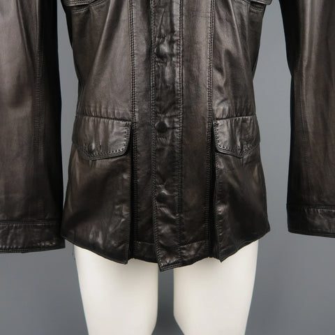 ELIE TAHARI Chest Size 38 Black Solid Leather Zip & Snaps Jacket ELIE TAHARI