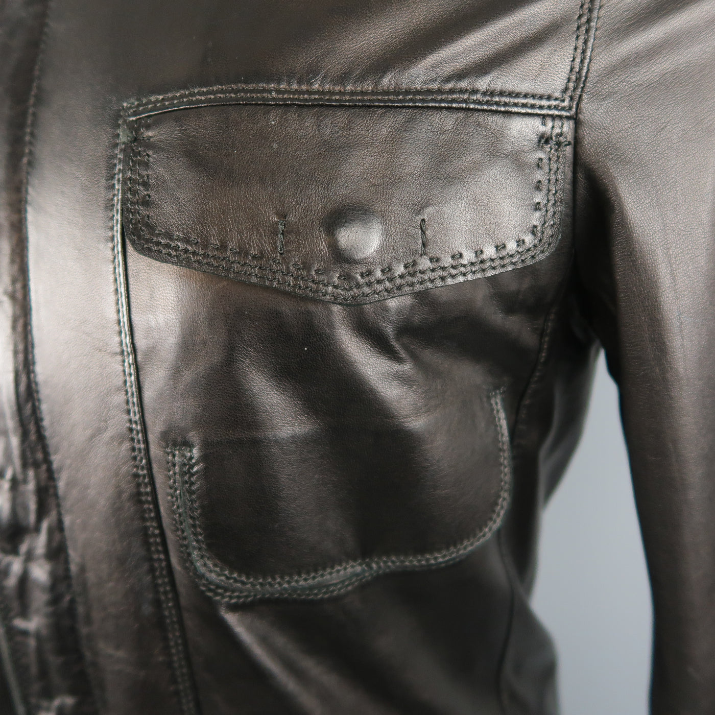 ELIE TAHARI Chest Size 38 Black Solid Leather Zip & Snaps Jacket