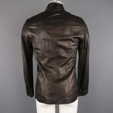 ELIE TAHARI Chest Size 38 Black Solid Leather Zip & Snaps Jacket ELIE TAHARI