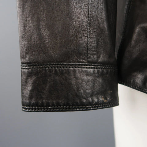 ELIE TAHARI Chest Size 38 Black Solid Leather Zip & Snaps Jacket ELIE TAHARI