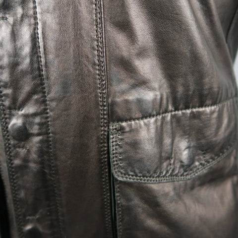 ELIE TAHARI Chest Size 38 Black Solid Leather Zip & Snaps Jacket ELIE TAHARI