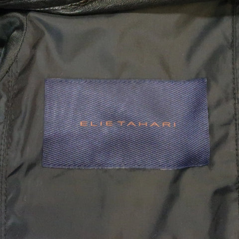 ELIE TAHARI Chest Size 38 Black Solid Leather Zip & Snaps Jacket ELIE TAHARI