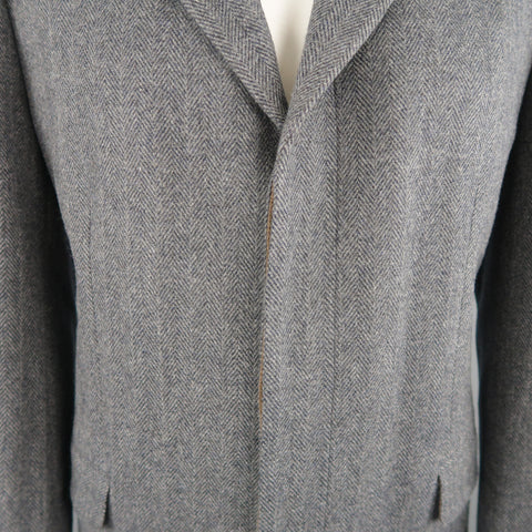 ELIE TAHARI L Grey Herringbone Wool / Cashmere Notch Lapel Over Coat