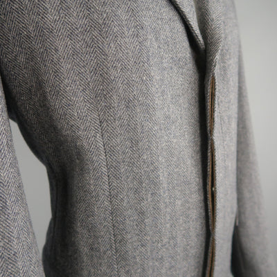 ELIE TAHARI L Grey Herringbone Wool / Cashmere Notch Lapel Over Coat