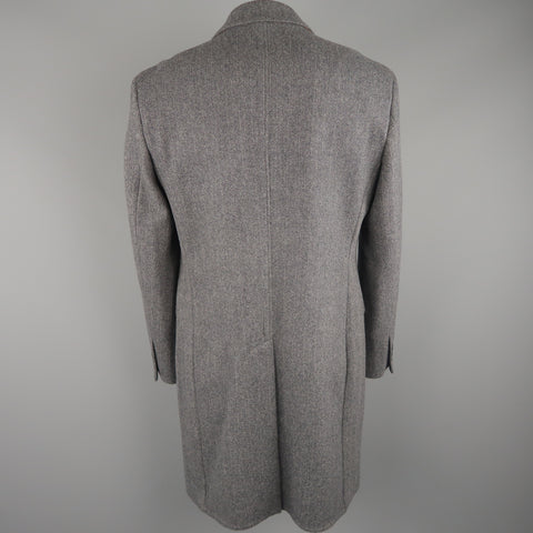ELIE TAHARI L Grey Herringbone Wool / Cashmere Notch Lapel Over Coat
