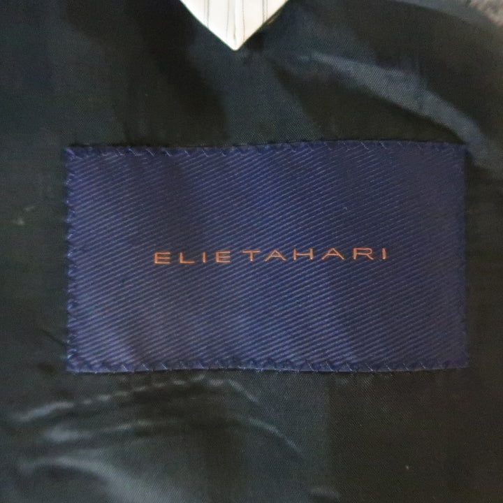 ELIE TAHARI L Grey Herringbone Wool / Cashmere Notch Lapel Over Coat
