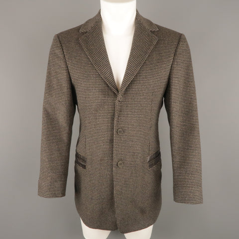 EMPORIO ARMANI 40 Black & Taupe Plaid Wool & Leather Notch Lapel  Sport Coat