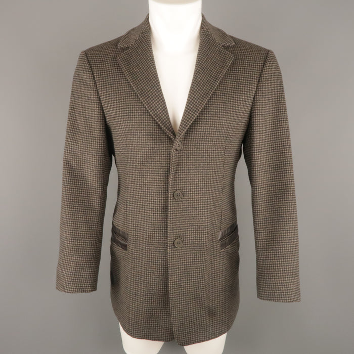 EMPORIO ARMANI 40 Black & Taupe Plaid Wool & Leather Notch Lapel  Sport Coat