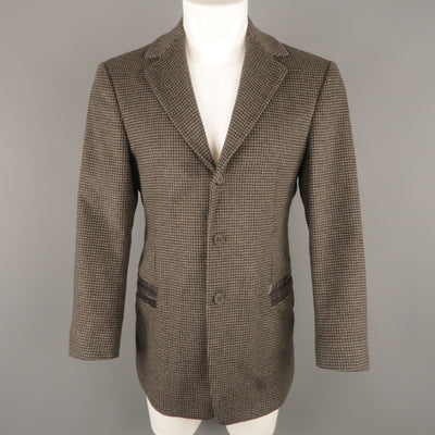 EMPORIO ARMANI 40 Black & Taupe Plaid Wool & Leather Notch Lapel  Sport Coat