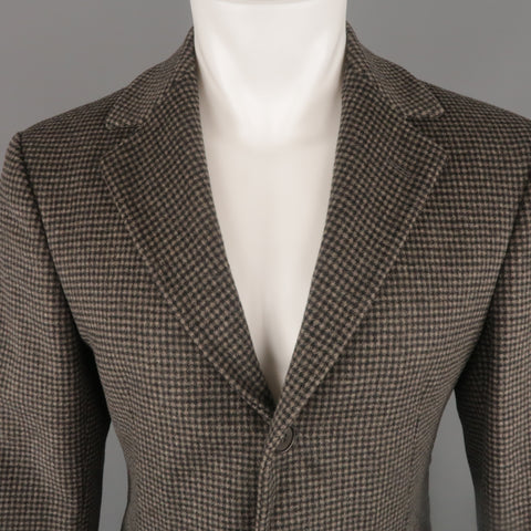 EMPORIO ARMANI 40 Black & Taupe Plaid Wool & Leather Notch Lapel  Sport Coat