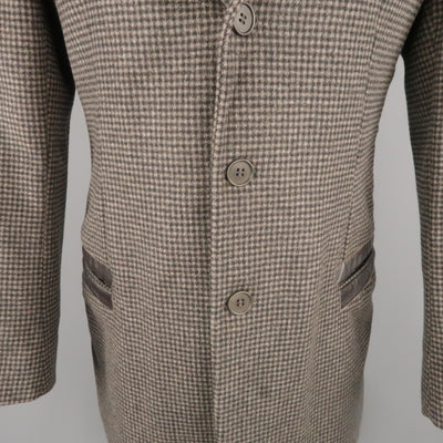 EMPORIO ARMANI 40 Black & Taupe Plaid Wool & Leather Notch Lapel  Sport Coat
