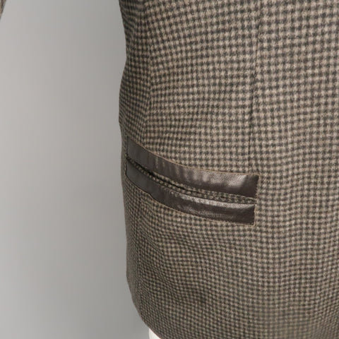 EMPORIO ARMANI 40 Black & Taupe Plaid Wool & Leather Notch Lapel  Sport Coat