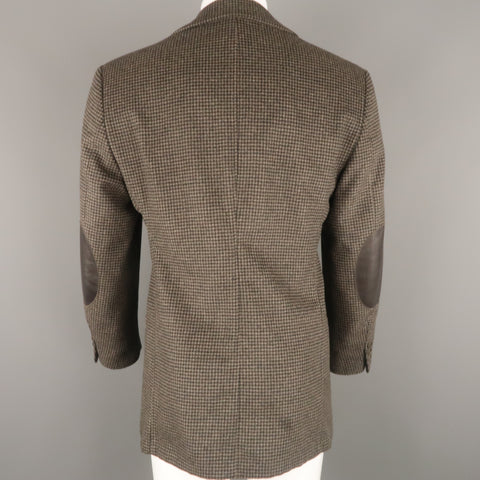 EMPORIO ARMANI 40 Black & Taupe Plaid Wool & Leather Notch Lapel  Sport Coat