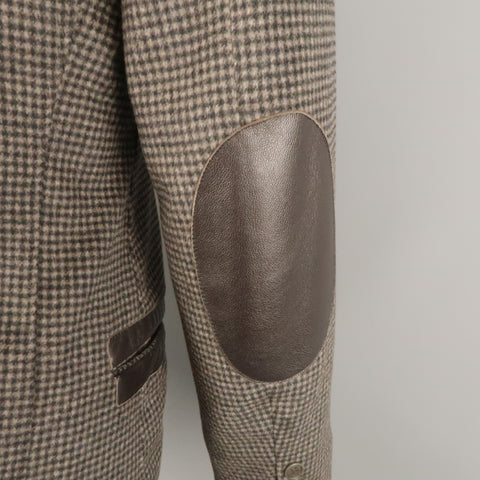 EMPORIO ARMANI 40 Black & Taupe Plaid Wool & Leather Notch Lapel  Sport Coat