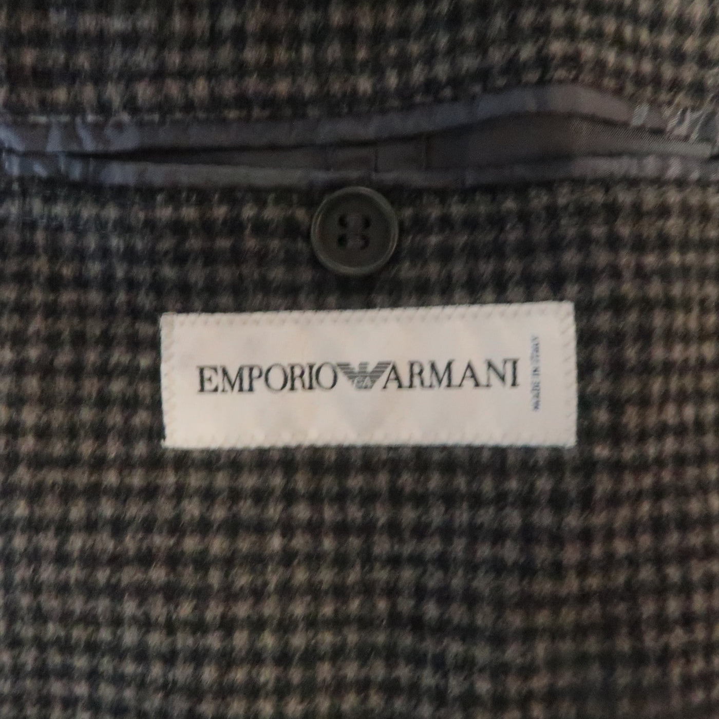 EMPORIO ARMANI 40 Black & Taupe Plaid Wool & Leather Notch Lapel  Sport Coat