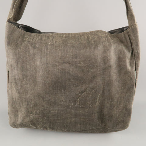 EMPORIO ARMANI Charcoal Coated Canvas Leather Patch Oversized Tote Bag