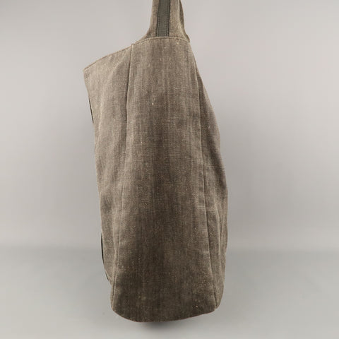 EMPORIO ARMANI Charcoal Coated Canvas Leather Patch Oversized Tote Bag