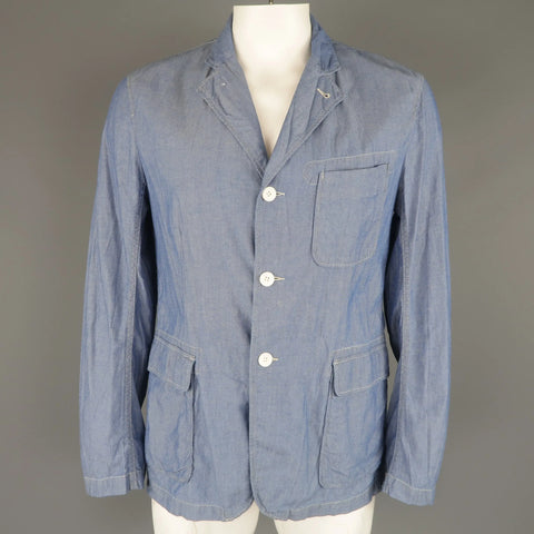 ENGINEERED GARMENTS L Light Blue Contrast Stitch Chambray Pocket Sport Coat ENGINEERED GARMENTS