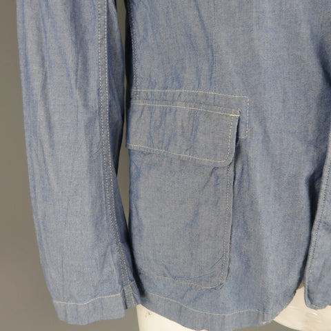 ENGINEERED GARMENTS L Light Blue Contrast Stitch Chambray Pocket Sport Coat ENGINEERED GARMENTS