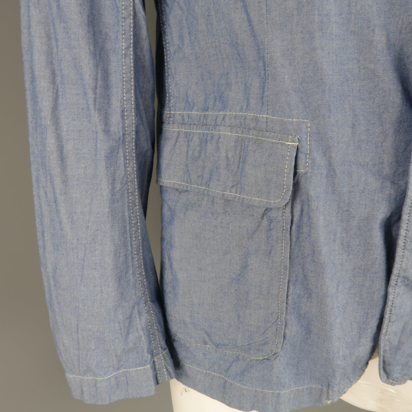 ENGINEERED GARMENTS L Light Blue Contrast Stitch Chambray Pocket Sport Coat