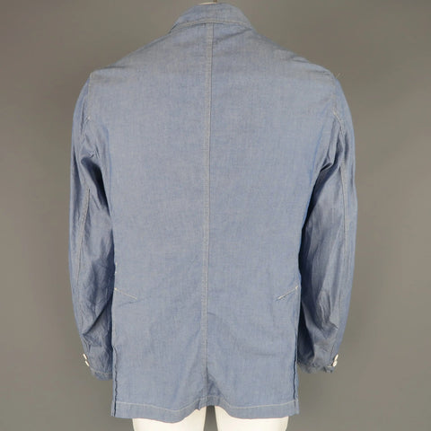 ENGINEERED GARMENTS L Light Blue Contrast Stitch Chambray Pocket Sport Coat ENGINEERED GARMENTS