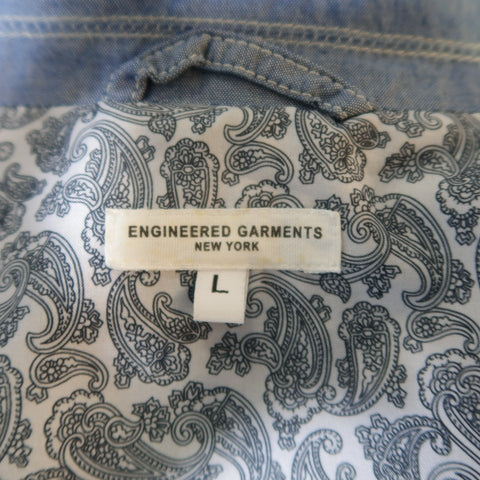 ENGINEERED GARMENTS L Light Blue Contrast Stitch Chambray Pocket Sport Coat ENGINEERED GARMENTS