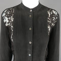 EQUIPMENT Femme Size XS Black Silk & Lace Pleated Bib Band Collar Blouse EQUIPMENT