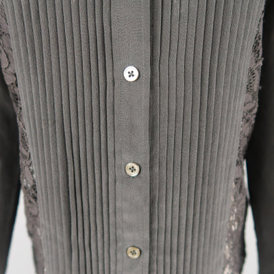 EQUIPMENT Femme Size XS Black Silk & Lace Pleated Bib Band Collar Blouse
