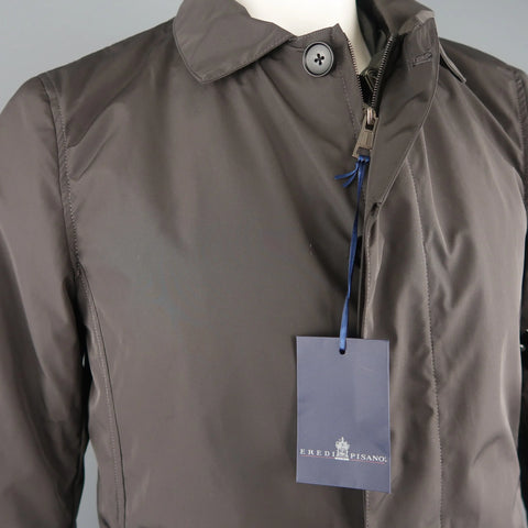 EREDI PISANO L Brown Collared 2 in 1 Detachable Liner Car Rain Coat EREDI PISANO