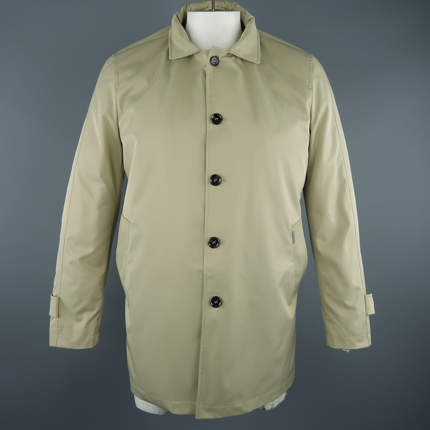 EREDI PISANO L Khaki Cotton Twill Zip Hood Detachable Liner Rain Coat