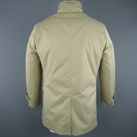 EREDI PISANO L Khaki Cotton Twill Zip Hood Detachable Liner Rain Coat EREDI PISANO