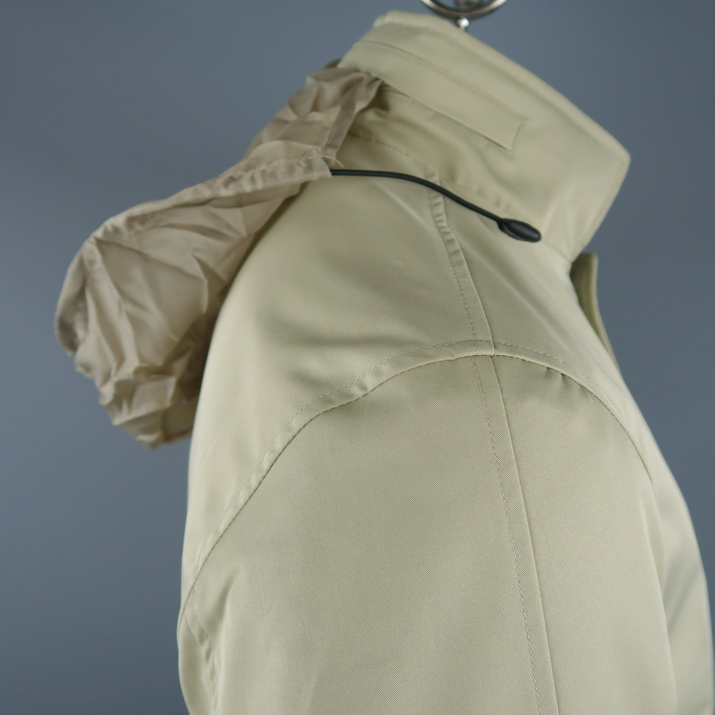 EREDI PISANO L Khaki Cotton Twill Zip Hood Detachable Liner Rain Coat